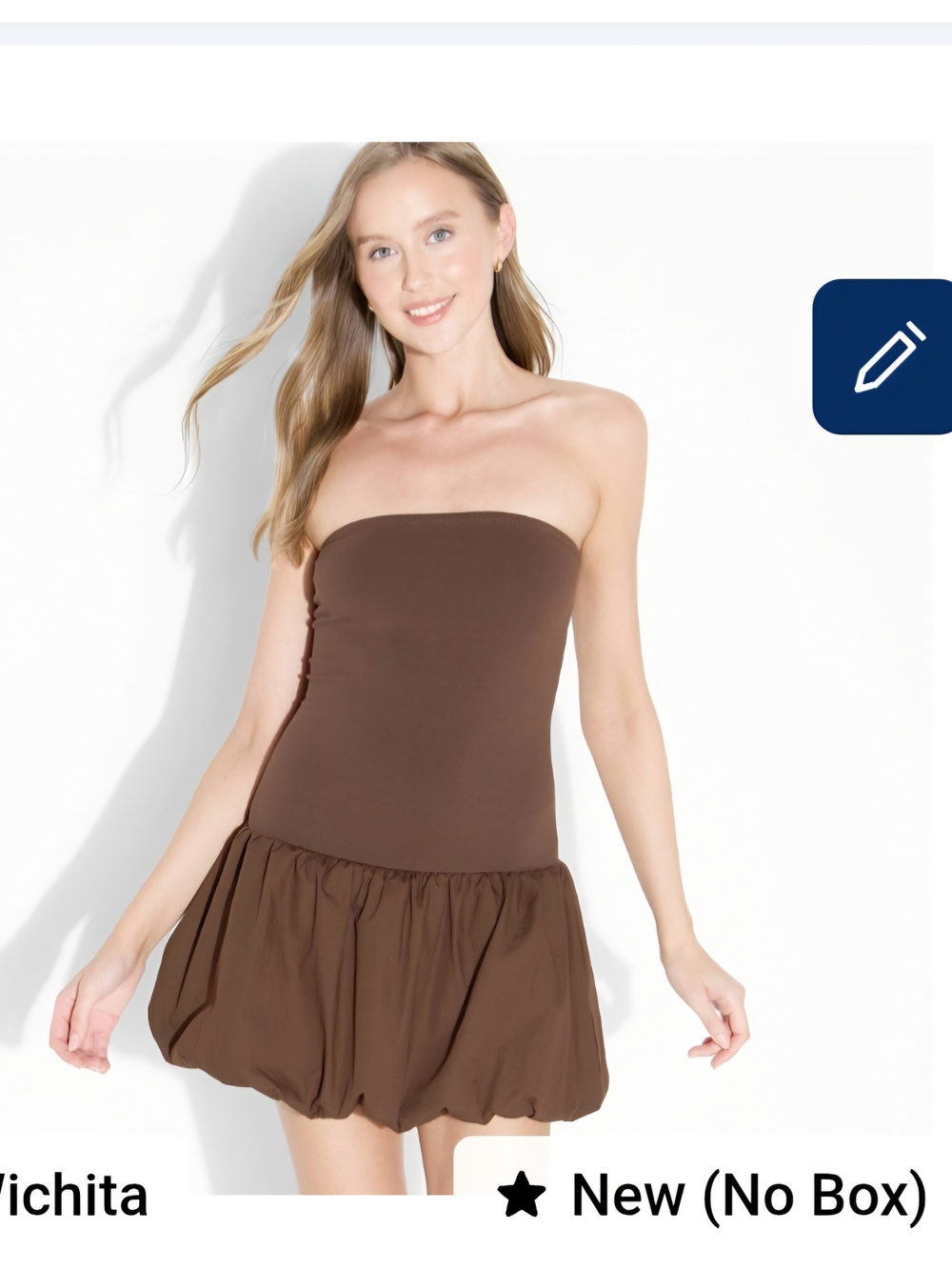 wild fable Strapless Bubble Hem Mini Dress - Brown